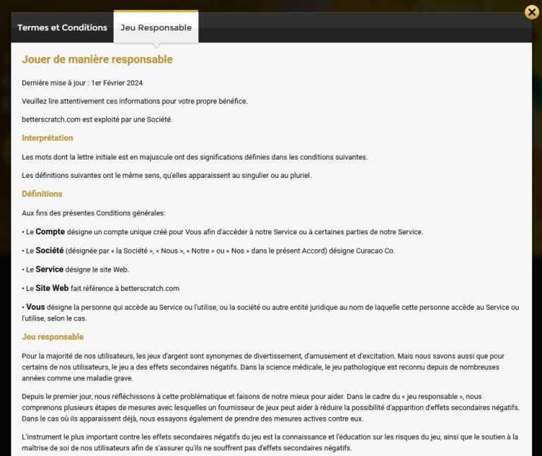 BetterScratch Casino jeu responsable